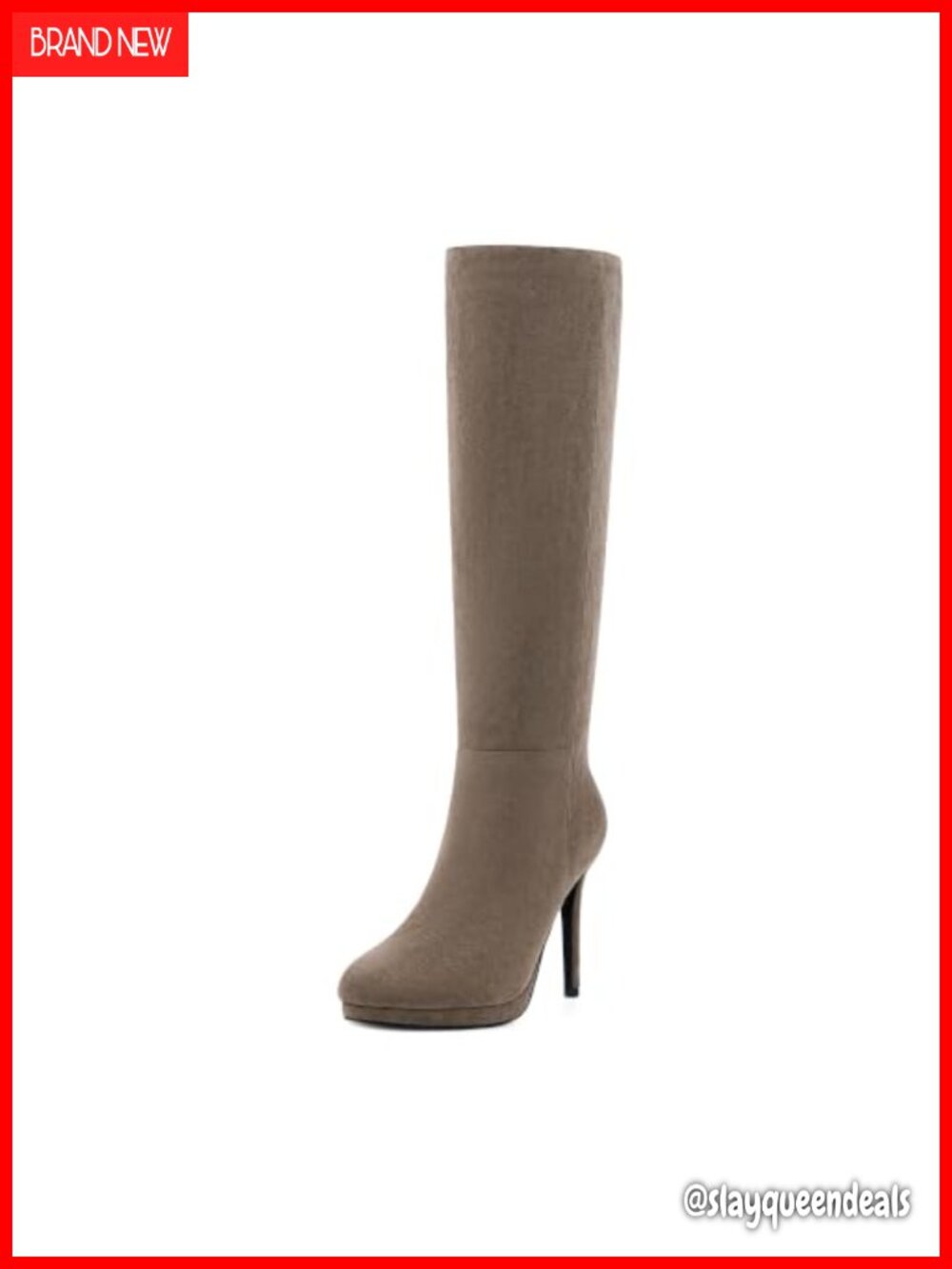 Knee High Boots Round Toe Stiletto Heel Faux Suede Tall Platform Boots